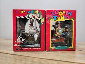 Lot of 2: Looney Tunes Christmas Ornaments - Trevco 1996 Taz Bugs Bunny